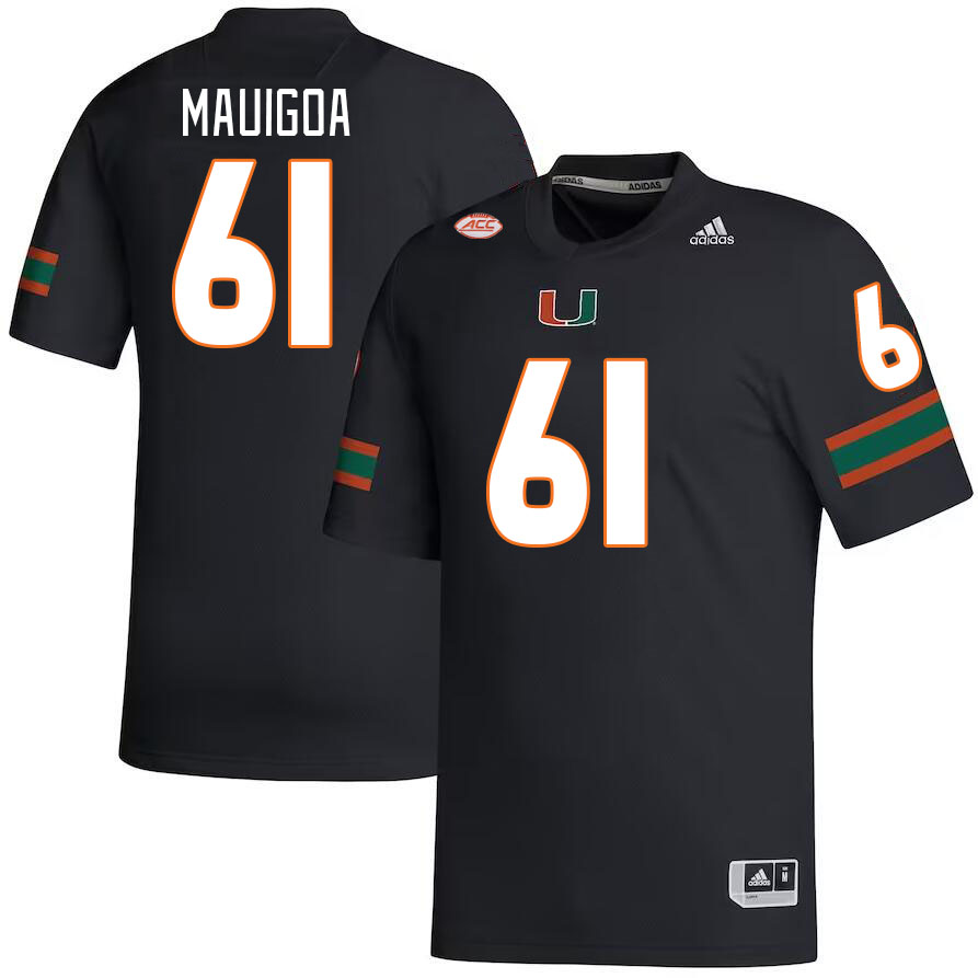 Men #61 Francis Mauigoa Miami Hurricanes College Football Jerseys Stitched-Black - Click Image to Close